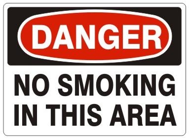 DANGER NO SMOKING IN THIS AREA Sign, Available 7 X 10 - 10 X 14, Pressure Sensitive Vinyl, Plastic or Aluminum