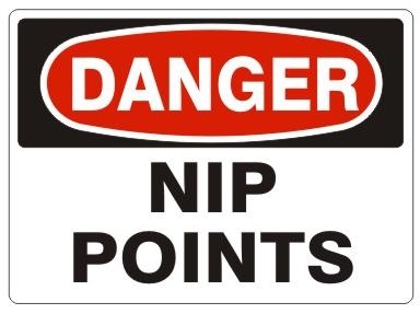 DANGER NIP POINTS Sign - Choose 7 X 10 - 10 X 14, Pressure Sensitive Vinyl, Plastic or Aluminum.