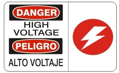 DANGER/PELIGRO HIGH VOLTAGE SYMBOL, Bilingual Sign - Choose 10 X 14 - 14 X 20, Self Adhesive Vinyl, Plastic or Aluminum.