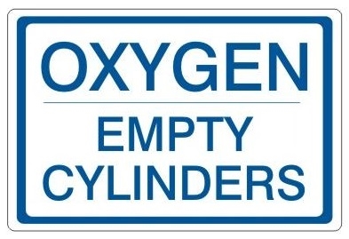 OXYGEN EMPTY CYLINDERS, Gas Cylinder Sign, 7 X 10 Pressure Sensitive Vinyl