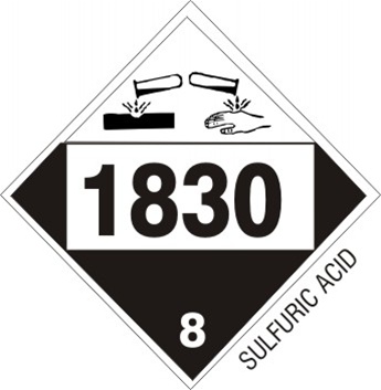 DOT PLACARD 1830 SULFURIC ACID, Corrosive, Class 8 - Choose from 4 Materials: Press On Vinyl, Rigid Plastic, Aluminum or Magnetic