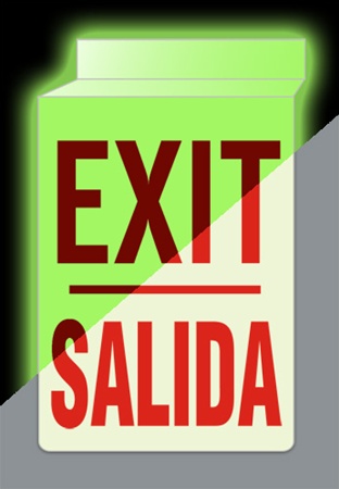 Bilingual Glow in the Dark EXIT Sign - Double-Sided 13 X 10