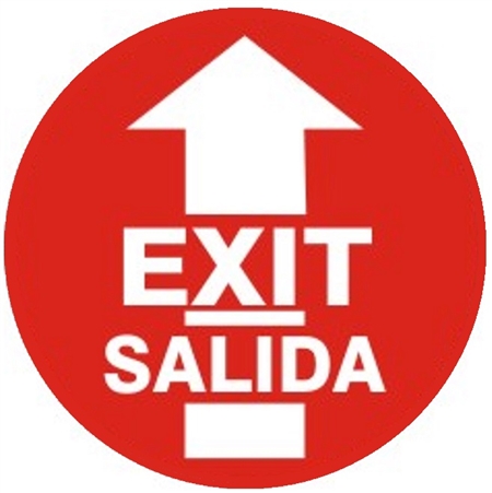 Non-Slip EXIT/SALIDA, Bilingual, Walk On 17 inch diameter, Floor Decal