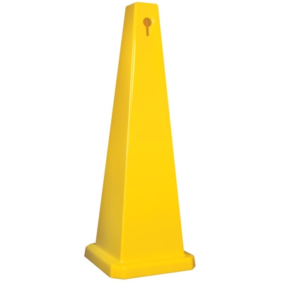 Lamba® 35 Inch 4-Sided Blank Yellow Quad Safety Cone, Protect from slip, trip and falls before accidents happen