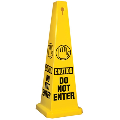 Lamba® 4-Sided Yellow 35" Caution Do Not Enter Safety Cone