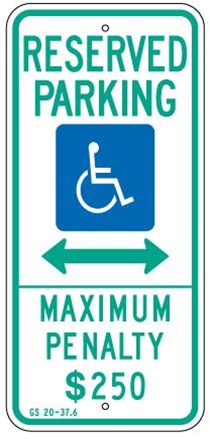 N. CAROLINA STATE SPECIFIED HANDICAPPED PARKING SIGN - 12 X 26 - Type I Reflective on .80 Aluminum, Top and Bottom mounting holes