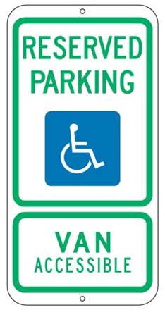 TEXAS STATE SPECIFIED HANDICAPPED PARKING Sign - 12 X 24 - Type I Reflective on .80 Aluminum, Top and Bottom mounting holes
