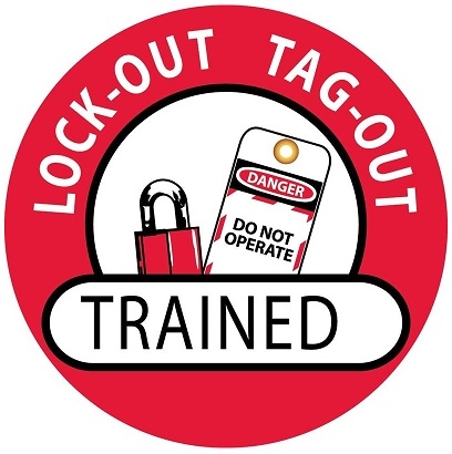 Lockout Tagout Trained - Lock it Out - Hard Hat Labels are constructed from Durable, Pressure Sensitive or Reflective Vinyl, Sold 25 per pack