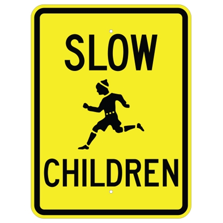SLOW CHILDREN Sign w/child symbol - Available in 24 X 18 Engineer Grade or Hi Intensity Reflective .080 Aluminum