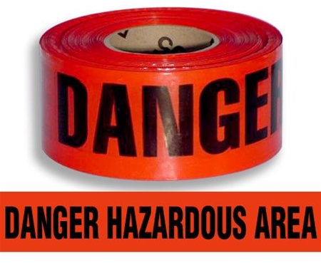 Danger Hazardous Area Barricade Tape - 3 in. X 1000 ft. Rolls - Durable 3 mil Polyethylene
