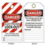 DANGER ELECTRICIAN LOCK OUT Tags - This Energy Source Has Been Locked Out Tag - 6" X 3" Choose from Card Stock or Rigid Vinyl