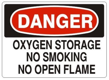 DANGER OXYGEN STORAGE NO SMOKING NO OPEN FLAMES Sign - Choose 7 X 10 - 10 X 14, Pressure Sensitive Vinyl, Plastic or Aluminum