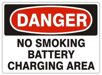 DANGER NO SMOKING, BATTERY CHARGING AREA Signs - Choose 7 X 10 - 10 X 14, Pressure Sensitive Vinyl, Plastic or Aluminum