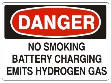 DANGER NO SMOKING BATTERY CHARGING EMITS HYDROGEN GAS Sign - Choose 7 X 10 - 10 X 14, Pressure Sensitive Vinyl, Plastic or Aluminum