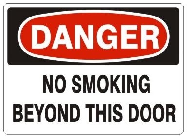 DANGER NO SMOKING BEYOND THIS DOOR Sign - Choose 7 X 10 - 10 X 14, Pressure Sensitive Vinyl, Plastic or Aluminum
