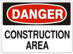 DANGER CONSTRUCTION AREA Sign - Choose 7 X 10 - 10 X 14, Pressure Sensitive Vinyl, Plastic or Aluminum.