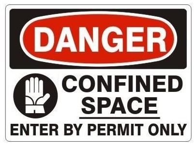 DANGER CONFINED SPACE ENTER BY PERMIT ONLY (w/graphic) Sign - Choose 7 X 10 - 10 X 14, Pressure Sensitive Vinyl, Plastic or Aluminum.