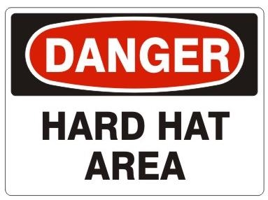 DANGER HARD HAT AREA Sign - Choose 7 X 10 - 10 X 14, Pressure Sensitive Vinyl, Plastic or Aluminum.