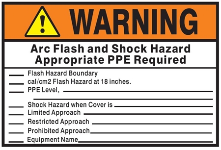 Warning Arc Flash and Shock Hazard (Write on) Appropriate PPE Required Safety Sign - Choose 7 X 10 - 10 X 14, Self Adhesive Vinyl, Plastic or Aluminum.