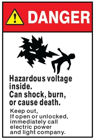 DANGER HAZARDOUS VOLTAGE WILL SHOCK, BURN OR CAUSE DEATH, KEEP OUT Safety Sign - Choose 7 X 10 - 10 X 14, Self Adhesive Vinyl, Plastic or Aluminum.