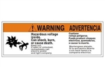 Bilingual ANSI Warning/Advertencia Hazardous Voltage Inside Can Shock Burn or Cause Death Label - Self Adhesive Vinyl 4 X 12