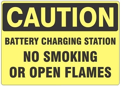 CAUTION BATTERY CHARGING STATION NO SMOKING OR OPEN FLAMES Sign - Choose 7 X 10 - 10 X 14, Self Adhesive Vinyl, Plastic or Aluminum.