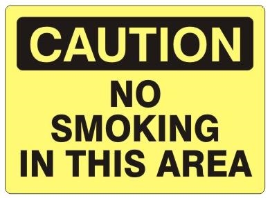 NMC C464AB OSHA Sign 14 Length x 10 Height Black on Yellow Legend CAUTION DO NOT SMOKE EAT OR DRINK IN THIS AREA Aluminum
