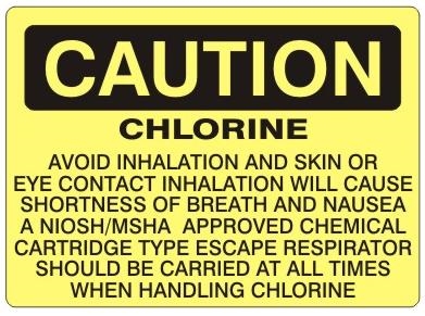 Caution Chlorine Avoid Inhalation and Skin or Eye Contact Sign - Choose 7 X 10 - 10 X 14, Self Adhesive Vinyl, Plastic or Aluminum.