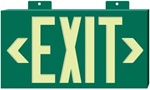 Glo Brite Green Framed EXIT Sign - 7040100B Single Sided with Wall Mount with Bracket and 7042100B Double Sided with Bracket visible at 100 feet.