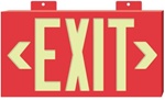 Glo Brite Red Framed EXIT Sign - 7050100B Single Sided with Wall Mount with Bracket and 7052100B Double Sided with Bracket visible at 100 feet.