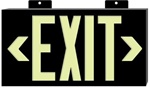 Glo Brite Black Framed EXIT Sign - 7060100B Single Sided with Wall Mount with Bracket and 7062100B Double Sided with Bracket visible at 100 feet.
