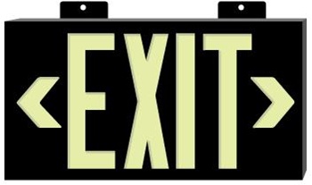 Glo Brite Black Framed EXIT Sign - 7060100B Single Sided with Wall Mount with Bracket and 7062100B Double Sided with Bracket visible at 100 feet.