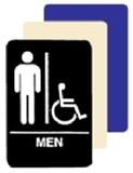 MEN RESTROOM with WHEELCHAIR ACCESSIBLE SYMBOL Sign - 6 X 9 Available in Blue, Black and Taupe