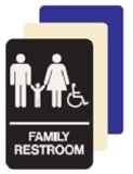 ADA Wheelchair Accessible Family Restroom Sign - 6 X 9 Available in Blue, Black and Taupe