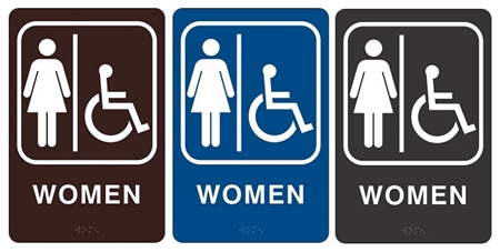 Blue and White 9 x 6" Womens Handicap Accessible Women's Restroom Sign 