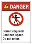 Danger Confined Space Do Not Enter Permit Required Sign, ANSI Z535 - Choose 7 X 10 - 10 X 14, Pressure Sensitive Vinyl, Plastic or Aluminum.
