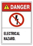 DANGER Electrical hazard. ANSI Z535 Safety Sign - Choose 7 X 10 - 10 X 14, Pressure Sensitive Vinyl, Plastic or Aluminum