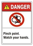 DANGER Pinch point. Watch your hands. ANSI Z535 Safety Sign - Choose 7 X 10 - 10 X 14, Pressure Sensitive Vinyl, Plastic or Aluminum