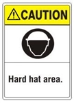 CAUTION Hard hat area. ANSI Z535 Safety Sign - Choose 7 X 10 - 10 X 14, Pressure Sensitive Vinyl, Plastic or Aluminum