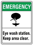 EMERGENCY Eye wash station. Keep area clear. ANSI Z535 Safety Sign - Choose 7 X 10 - 10 X 14, Pressure Sensitive Vinyl, Plastic or Aluminum