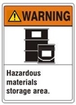 WARNING Hazardous materials storage area. ANSI Z535 Safety Sign - Choose 7 X 10 - 10 X 14, Pressure Sensitive Vinyl, Plastic or Aluminum