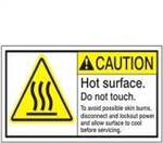CAUTION Hot surface, Do Not Touch, To avoid possible skin burn disconnect and lockout power and allow surface to cool before servicing. ANSI Equipment Labels, Choose from 3 Sizes