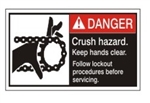 DANGER Crush Hazard. Keep hands clear, Follow lockout procedures before servicing, ANSI Equipment Safety Labels, Choose from 3 Sizes