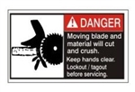 DANGER Moving blade and material will cut and crush, Keep hands clear, Follow lockout procedures before servicing ANSI Equipment Safety Label, Choose from 3 Sizes