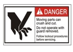 DANGER Moving parts can crush and cut, Do not operate with guard removed, Follow lockout procedures before servicing ANSI Label, Choose from 3 Sizes