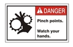DANGER Pinch Points. Watch your hands. ANSI Equipment Safety Labels, Choose from 3 Sizes