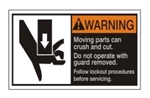 WARNING Moving parts can crush and cut, Do not operate with guard removed, Follow lockout procedures before servicing ANSI Equipment Labels, Choose from 3 Sizes