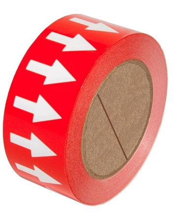 DIRECTIONAL FLOW ARROW TAPE, White on Red
