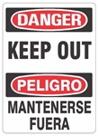 DANGER/PELIGRO KEEP OUT, Bilingual Sign - Choose 10 X 14 - 14 X 20, Self Adhesive Vinyl, Plastic or Aluminum.