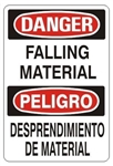 DANGER/PELIGRO FALLING MATERIAL, Bilingual Sign - Choose 10 X 14 - 14 X 20, Self Adhesive Vinyl, Plastic or Aluminum.